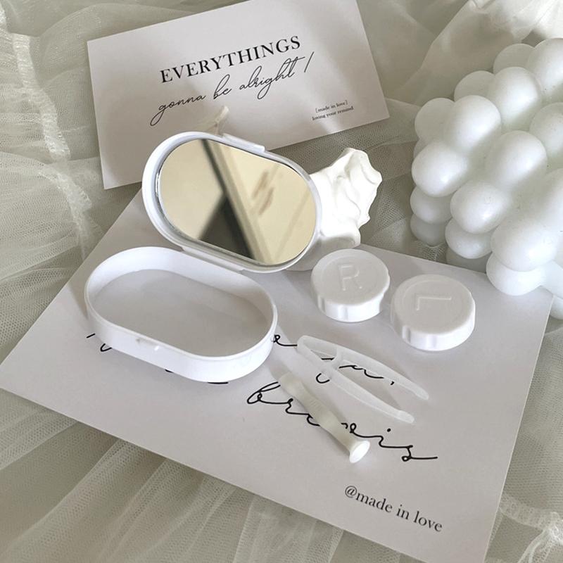 1Box Contact Lenses Case Simple Beauty Pupil Storage Box Women Travel Cosmetic Lens Container W/Suction Rod Tweezers Mirror