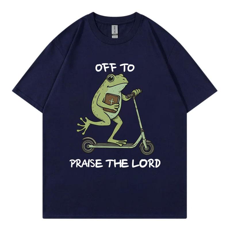 Off To Praise The Lord Funny Frog Graphic T Shirts Unisex Unisex Casual Fashion Tshirt Summer Loose Cotton Short Sleeve Tshirts