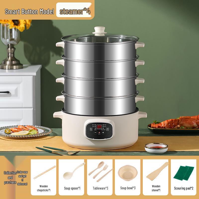 Интеллектуальная многоуровневая электрическая пароварка: Большая емкость, трехслойный, для многофункционального домашнего использования