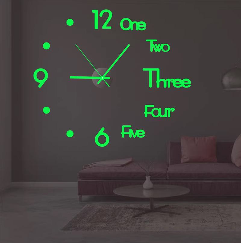 Acrylic Wall Sticker Clock with Luminous Function, Silent Living Room Wall Clock