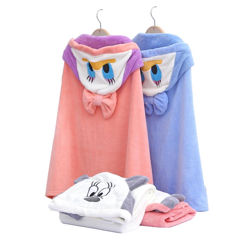 Kids' Soft Coral Velvet Hooded Bathrobe & Blanket