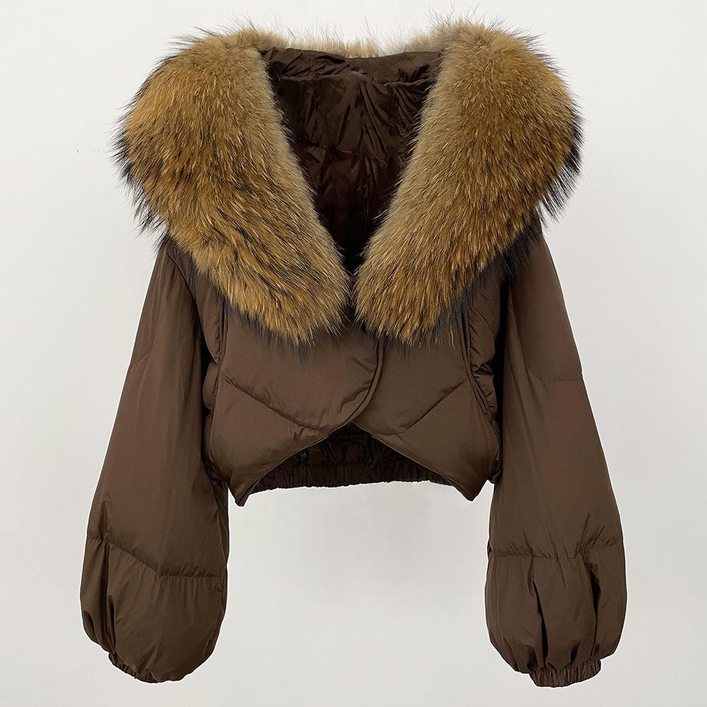 OFTBUY Зимняя модная утолщенная и теплая роскошная пуховая куртка 90% белого утиного пуха женская короткая свободная шуба с меховым воротником