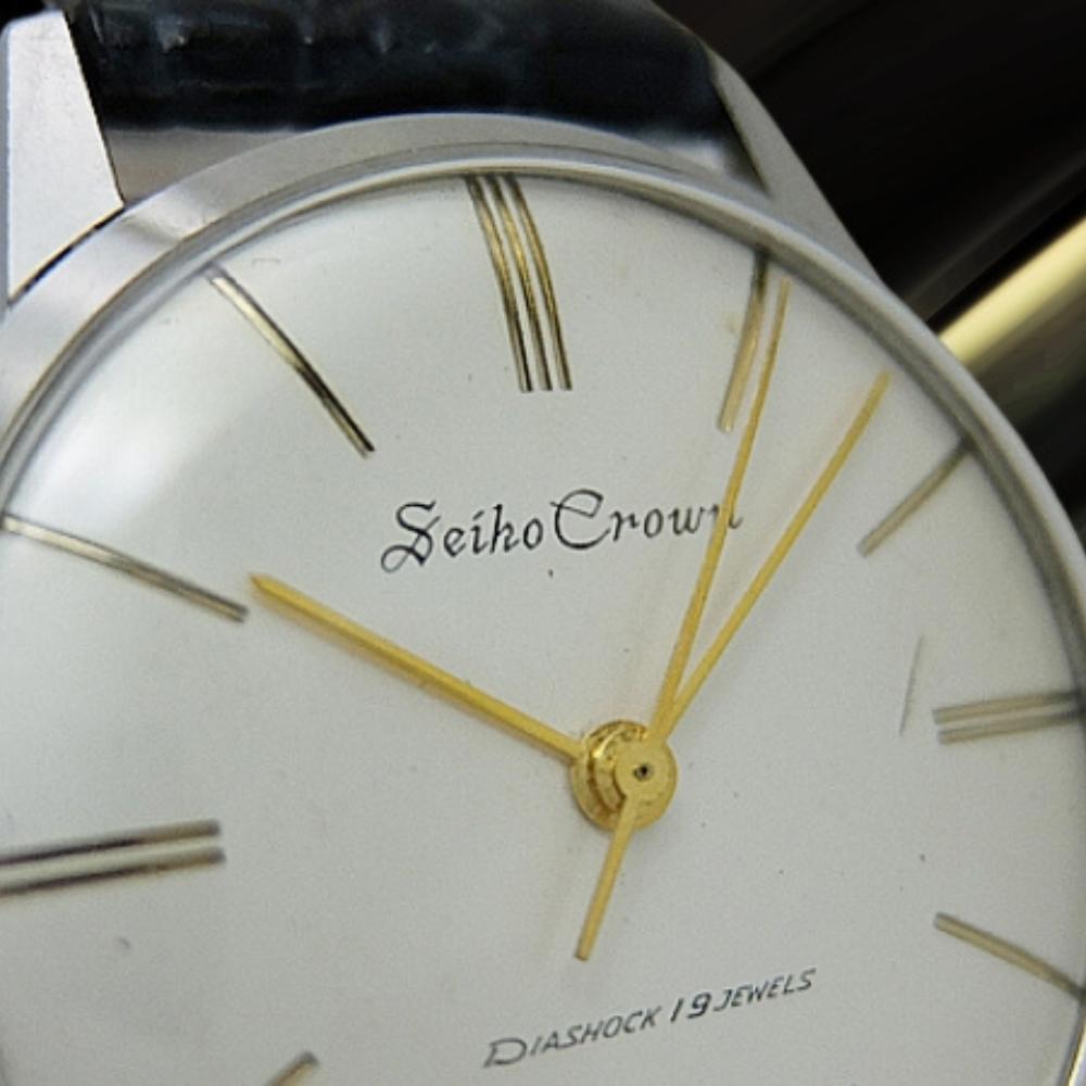 Seiko Crown 19J Ref.J14022 SS Black Letter First Logo Dial Earliest Model Manual Winding No Strap Used