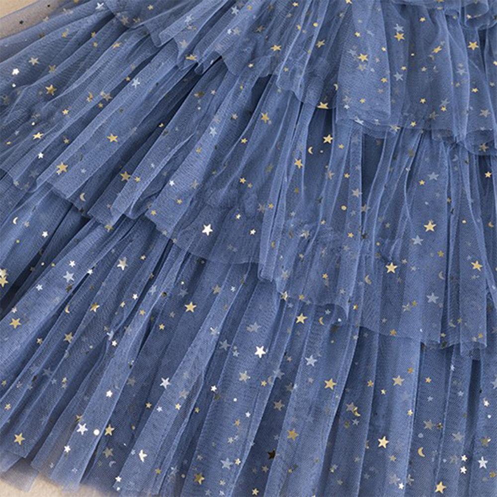 Летние сетчатые многослойные платья принцессы для девочек, элегантное праздничное платье-пачка с блестками и звездами для выпускного вечера, свадебное платье, детская одежда, подарок