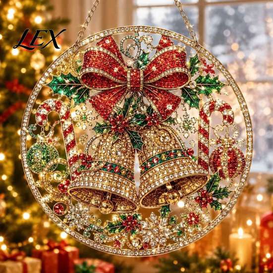 Decorative Hanging Ornaments for Home Christmas Diamond Art Ornament, 2D Acrylic Pearl Painting Seasonal Window Decorations Pattern Suncatcher,