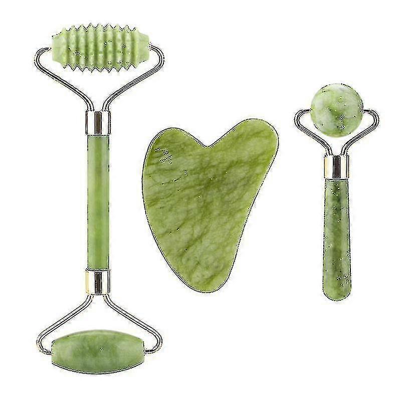 Dual-Head Jade Facial Massage Roller and Guasha Kit Set
