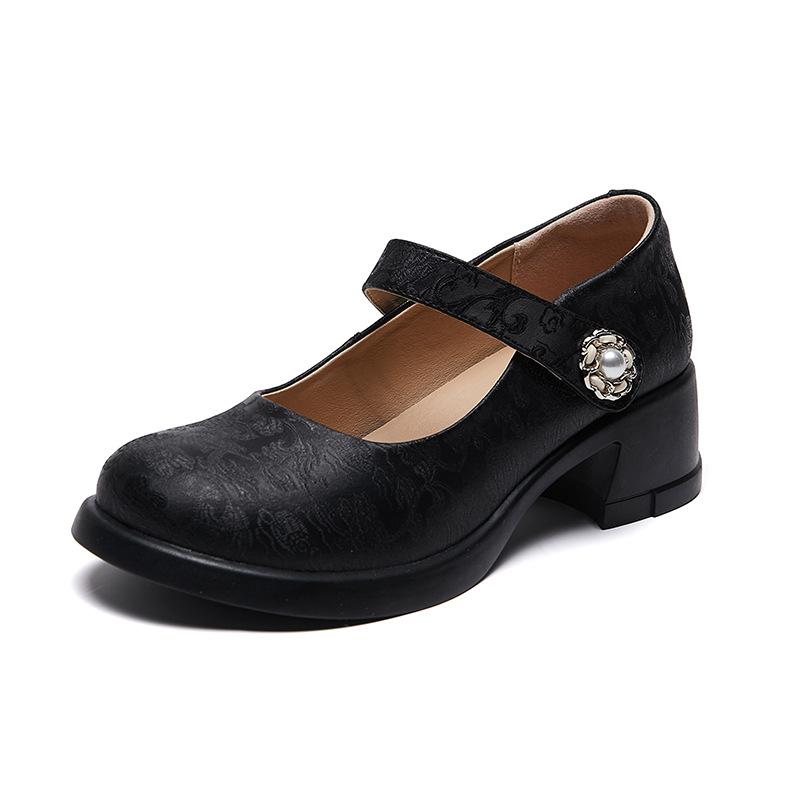 Туфли-лодочки в стиле ретро для женщин на среднем каблуке ручной работы Туфли Мэри Джейн 2024 Женские винтажные элегантные туфли-лодочки из натуральной кожи