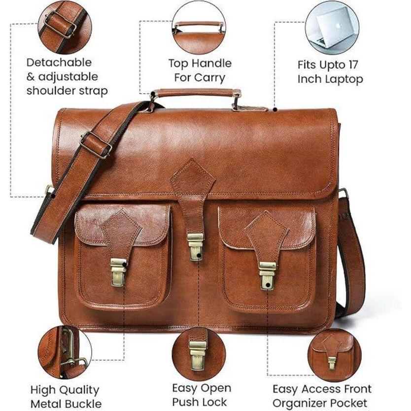 Top Grain Leather Briefcase Travel Laptop Bag - Satchel Portfolio Notebook Tablet Messenger Bag for Men & Women Gift for Him