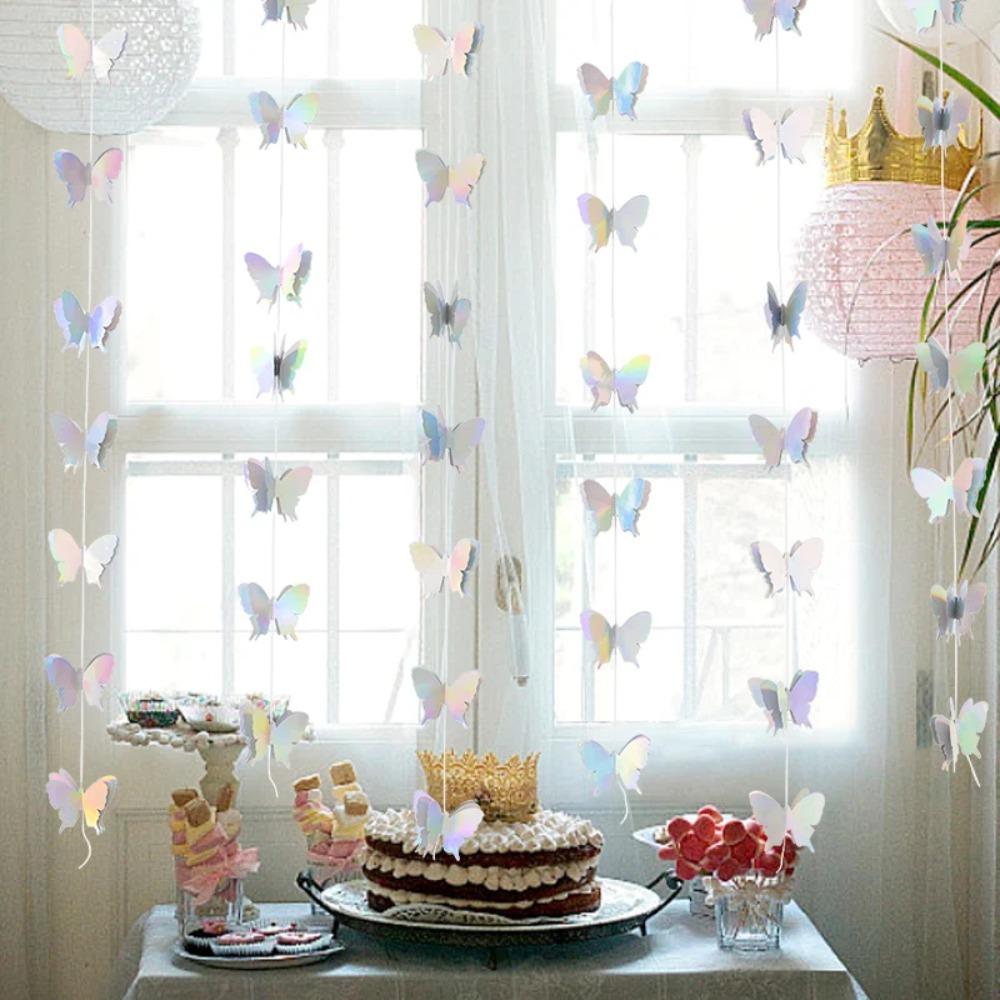2m 3D Butterfly Paper Banner DIY Party Hanging Decoration Butterfly Hanging Garland Bridal Shower