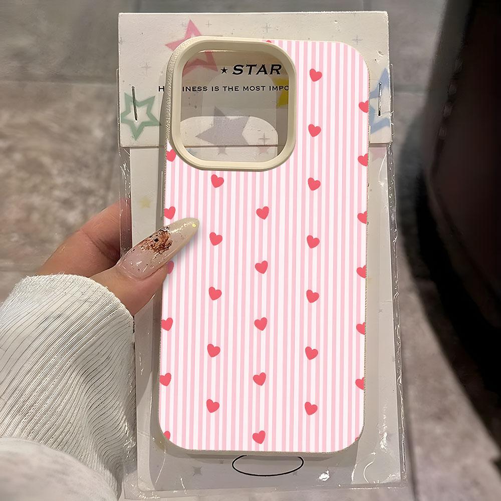 Розовый чехол для телефона с узором в полоску в форме сердца для iPhone 17 16 15 14 13 12 11 Pro Max 15 Plus 17Air 16E Личи Силиконовый Мягкий Чехол