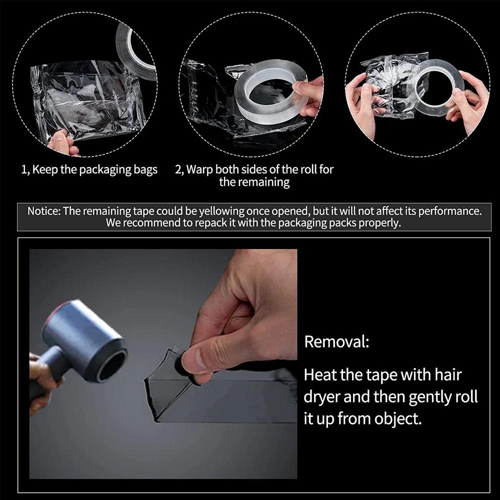 1M10M Двусторонняя клейкая лента Сверхпрочная Двусторонняя лента Прозрачные Моющиеся Полоски Монтажная лента для Декора