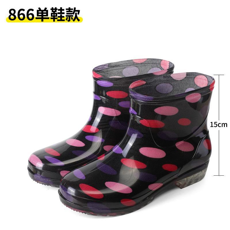 Fashion Short Tube Women's Rain Shoes Crystal Flower Cloth Fashionable Rubber Shoes Kitchen Anti Slip Waterproof Boots Garden Shoes