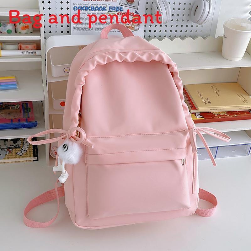 Simple Solid Color Lace Bow Design Student Backpack For Casual Travel And Lightweight Carrying