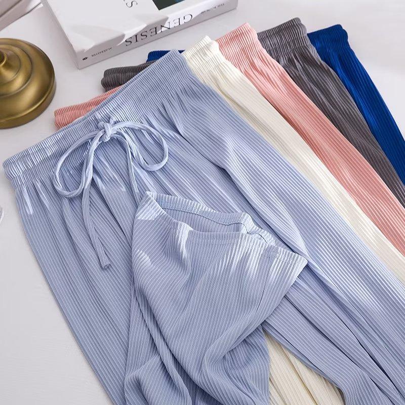 Girls Summer Solid Color Ice Silk Draped Wide Leg Pants for Middle and Large Children High Waisted Loose Soft Pants