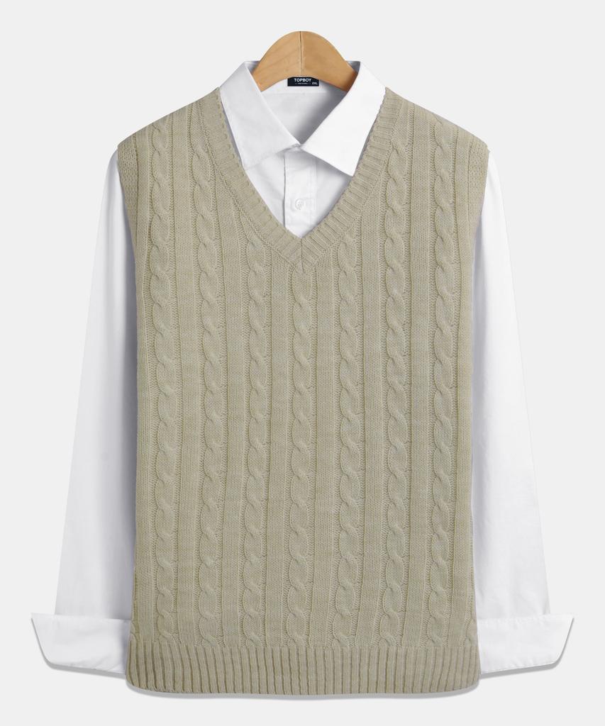 Жилет Topboy Regular Fit с косами и V-образным вырезом Бежевый