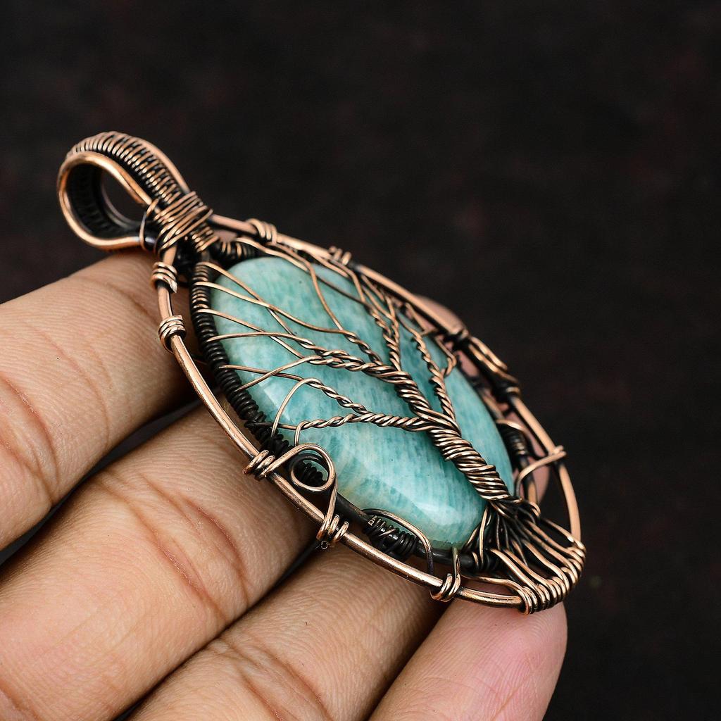 Tree Of Life Amazonite Pendant Gemstone Pendant Copper Wire Wrapped Pendant Copper Jewelry Handmade Designer Pendant Amazonite Gift For Her
