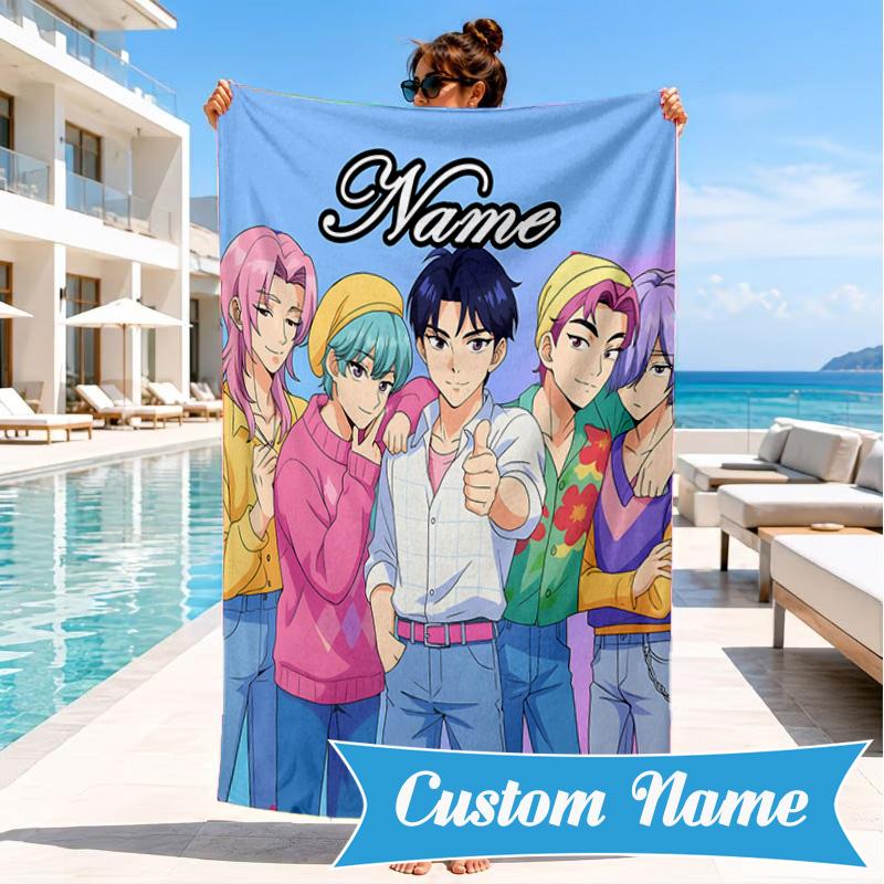 Custom Name KPop Demon Beach Towel Microfiber Beach Towel, Lightweight and Quick-Dry, for Summer Travel, Swimming Pool Gift