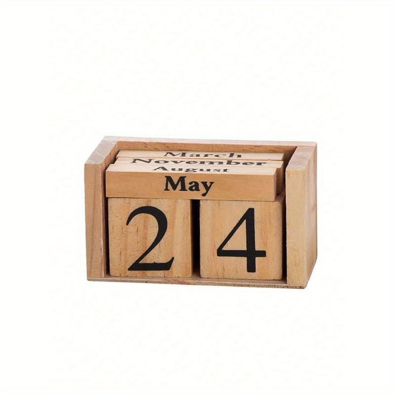 1pc Wooden Perpetual Calendar - Elegant Wooden Block Calendar With Daily Date Display, Suitable For Office, Study, Shop, Bar