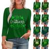 Women's Fashion Round Neck Seven Sleeve St. Patrick's Day Printed Pleated T-Shirt Top