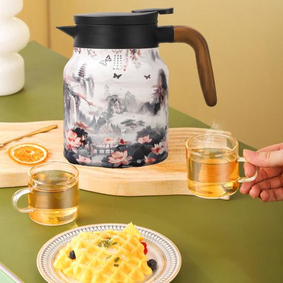 Винтажный цветочный изолированный чайник 1000 мл Мини-кофейник Офисный термос для чая Встроенный заварочный чайник для воды Кувшин для напитков Термос для кофе