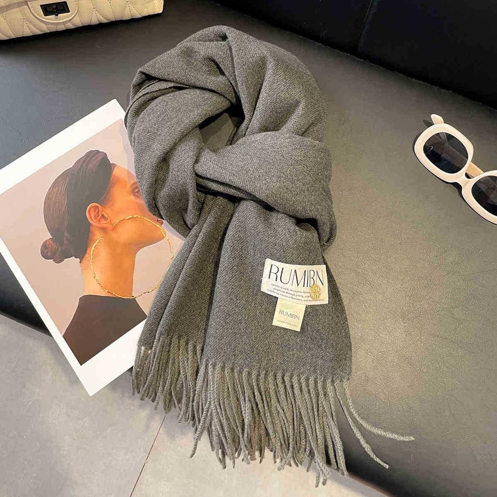 Земляной цвет, базовый однотонный большой шарф с кисточками, темперамент, утолщенная теплая шаль, мягкая клейкая шея