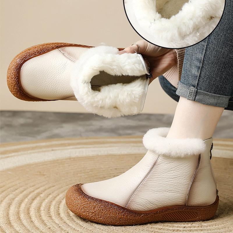 Новые модные зимние сапоги женские из коровьей кожи с меховой подкладкой теплые пушистые зимние сапоги женские на молнии черные короткие сапоги
