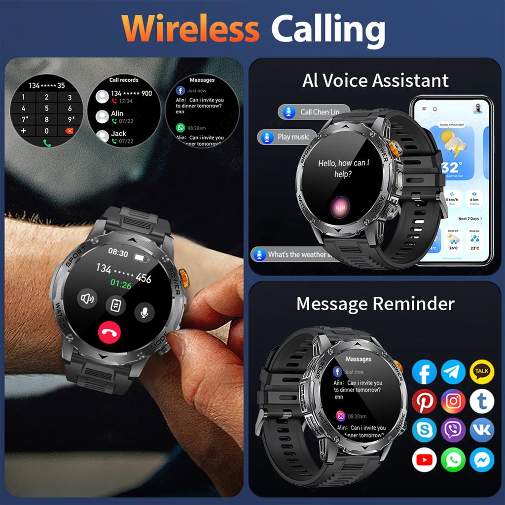 LIGE Аккумулятор сверхбольшой емкости 1000 мАч Мужские умные часы 1,7-дюймовый большой экран Звонок по Bluetooth Водонепроницаемость IP68 Спортивные умные часы