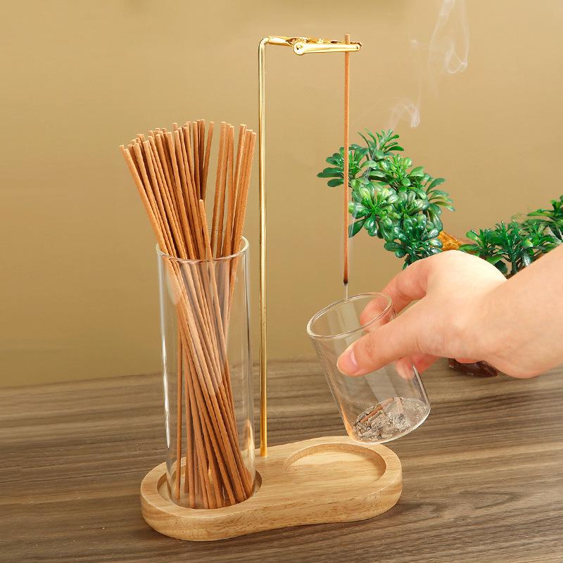 Figure-8 Bamboo Incense Holder with Glass Tube and Metal Clip Zen Burner
