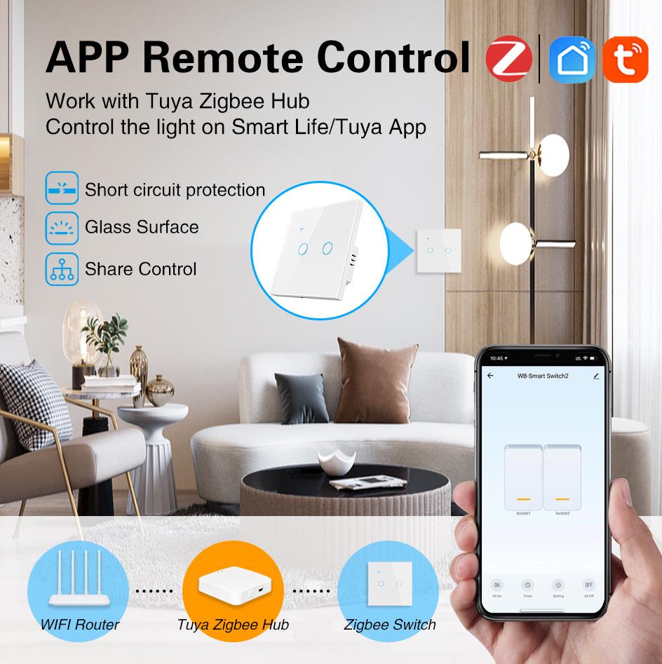 Умный выключатель Zero Fire Тип 86 Zigbee: Стальная или стеклянная панель, Пульт с голосовым управлением Alice.