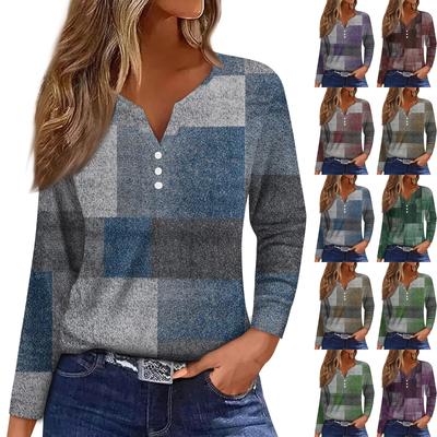 Жен. Футболка Футболка Пуговицы Цветочный принт Длинный рукав Повседневные Выходные Мода Классический Классический V-образный вырез Обычный Топ