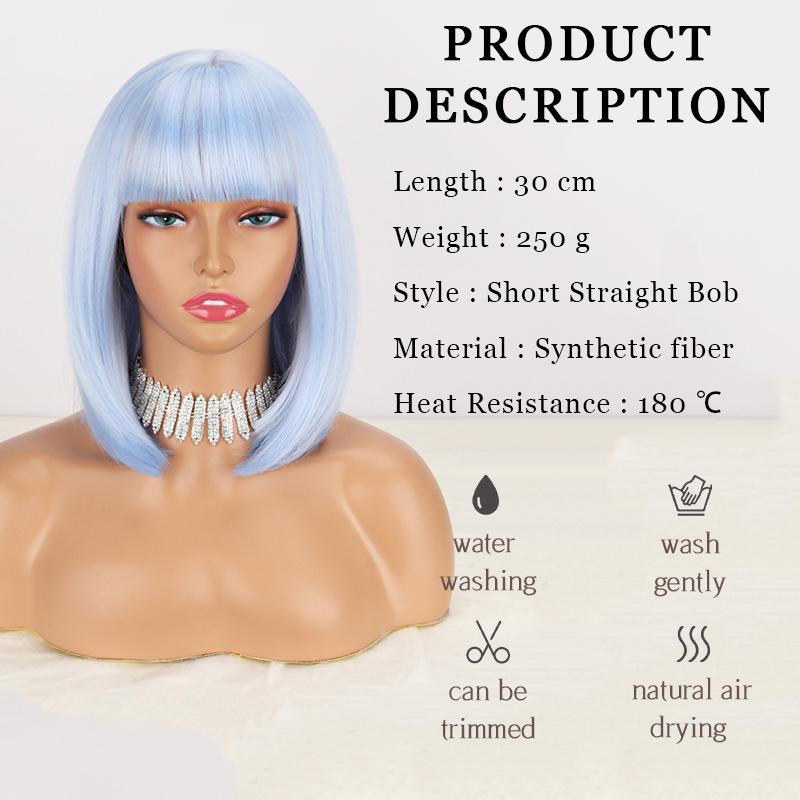 LISI HAIR Короткий прямой парик Боб светло-голубого цвета с челкой из синтетического волокна для косплея, светлый цвет, женский модный парик до плеч, парик Боб