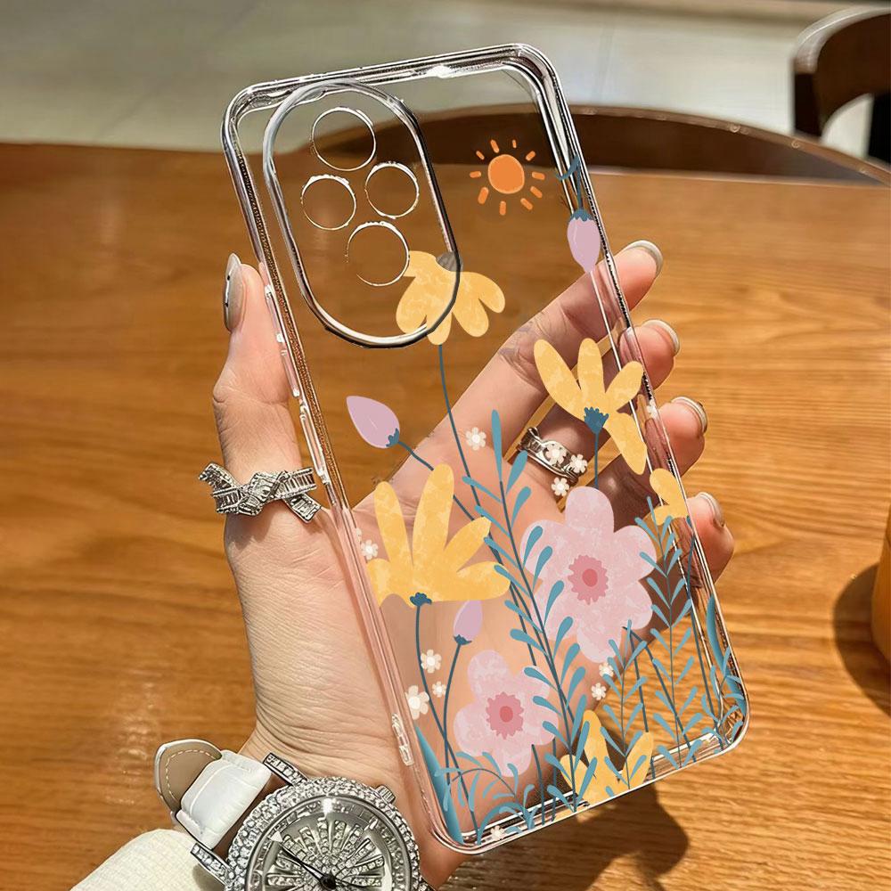 Масляная живопись Роза Чехол для телефона Для Honor 200 90 Lite X7 70 X8 Прозрачный Clear Ударопрочный Чехол Романтический Кружевной узор tpu