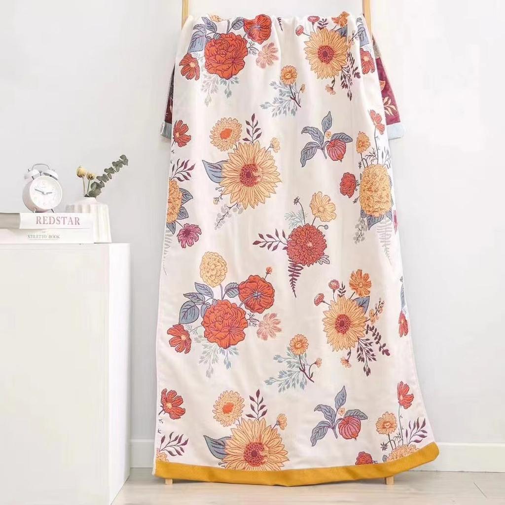 80x160cm Orange Flowers Bath Towel Pure Cotton Soft Absorbent Quick-drying Towel Beach Towel for Women,1pc