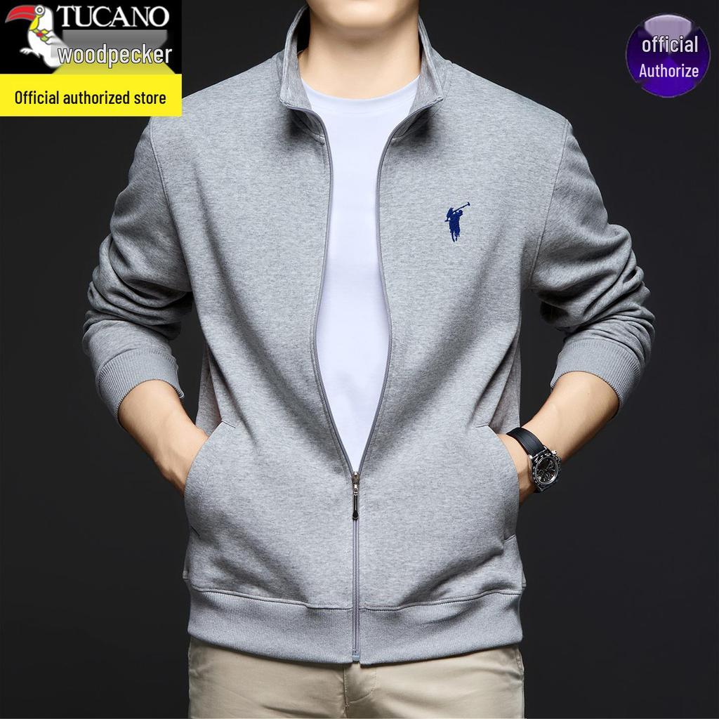 Мужская толстовка на молнии с воротником-стойкой Woodpecker - 2025 Весна/Осень Деловой кэжуал Хлопок