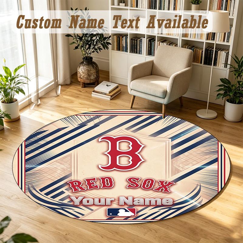 Round Rug Custom NameBoston Red Sox Pattern Non Slip Carpet Home Floor Decor