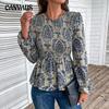 Весенне-осенняя женская блузка с круглым вырезом, тонкий темпераментный топ с принтом, элегантный топ с длинными рукавами