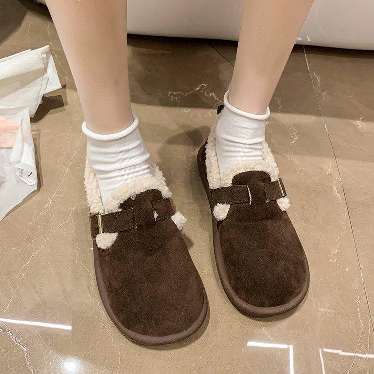 Туфли на толстой подошве Peas Туфли на мягкой подошве Plush Туфли женские Plush Velvet Cotton Туфли осень и зима Retro Brown Lazy Shoes