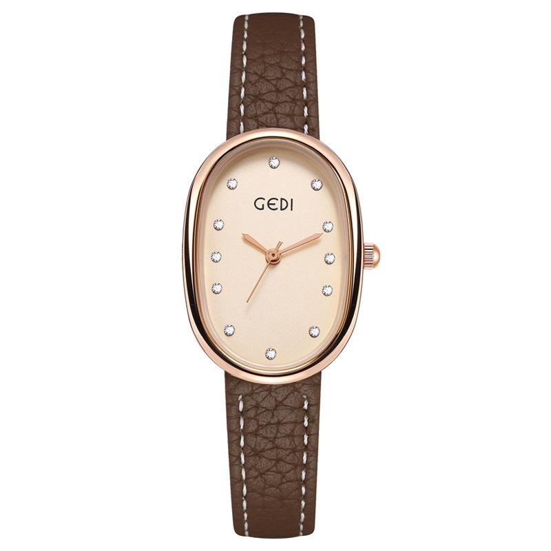 Light Luxury Fritillary Women'S Watch Niche Oval Waterproof Watch Women'S Lychee Pattern Belt Quartz Watch