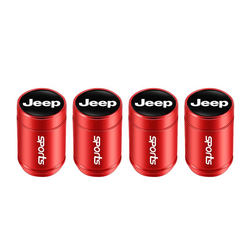 For Jeep 4Pcs Aluminum Alloy Car Tire Valve Cap Dust Cover Accessories For Jeep Grand Cherokee Wrangler JK Gladiator Compass
