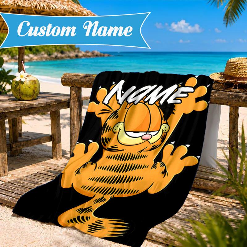 Custom Name Gar-field's Pawsome Beach Towel Microfiber Beach Towel, Lightweight and Quick-Dry, for Summer Travel, Swimming Pool Gift