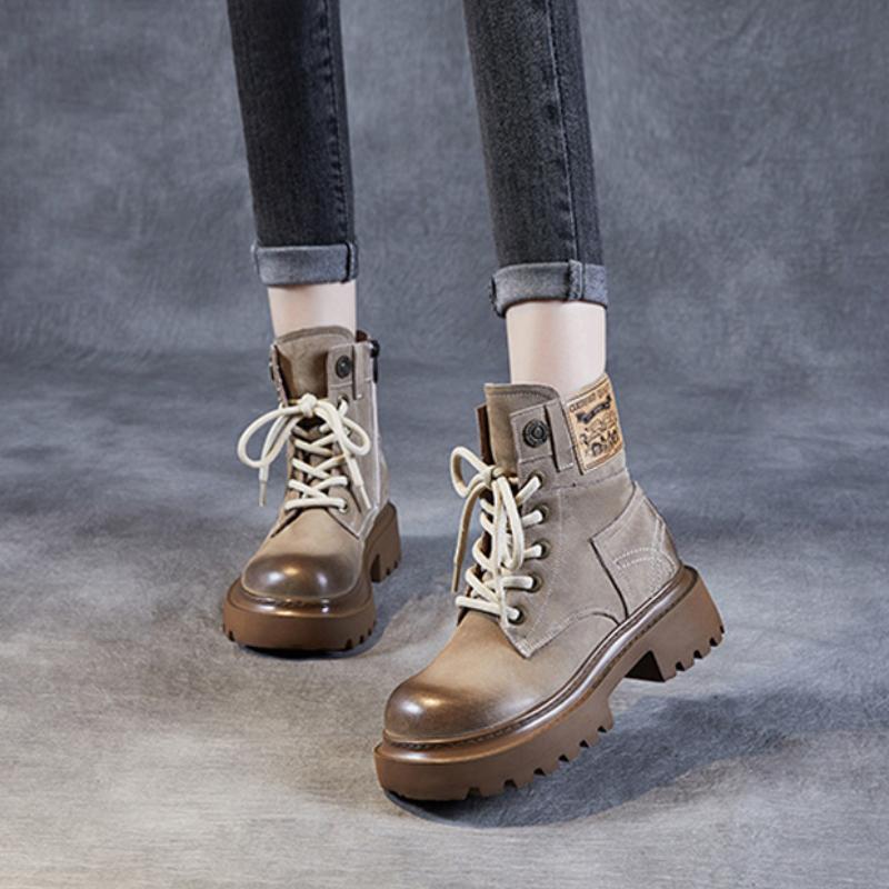 Johnature Ботинки martin из натуральной кожи, женские однотонные туфли в стиле ретро с круглым носком, ботильоны на толстой подошве