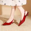 Fashion Delicate Red Shiny Leather Sandals Woman Slingback Low Heels Shoes Ladies Party Brides Tacones Mujer Pointed Toe Flats Sandalias