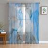 Marble Texture Watercolor Blue Gray Window Tulle Curtains For Living Room Kitchen Home Decor Sheer Voile Curtains