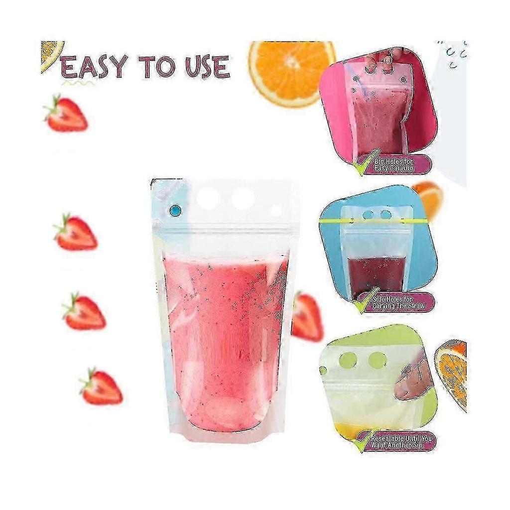 100pcs 16oz Drink Pouches For Adults - Drink Pouches With Straws X100 - Resealable Smoothie Pouches