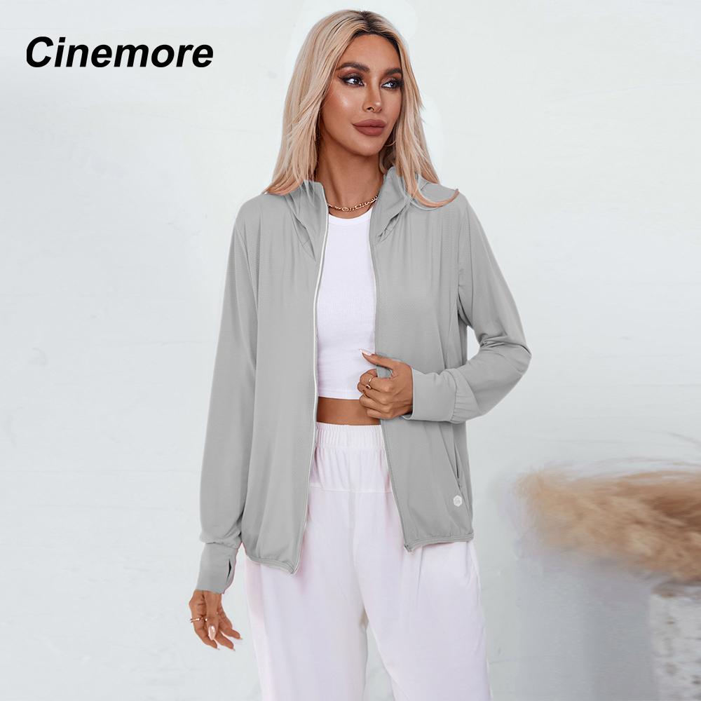 Cinemore Женская летняя модная тонкая солнцезащитная куртка с защитой от ультрафиолета, повседневная ветровка с капюшоном и длинными рукавами, ветрозащитное пальто, верхняя одежда