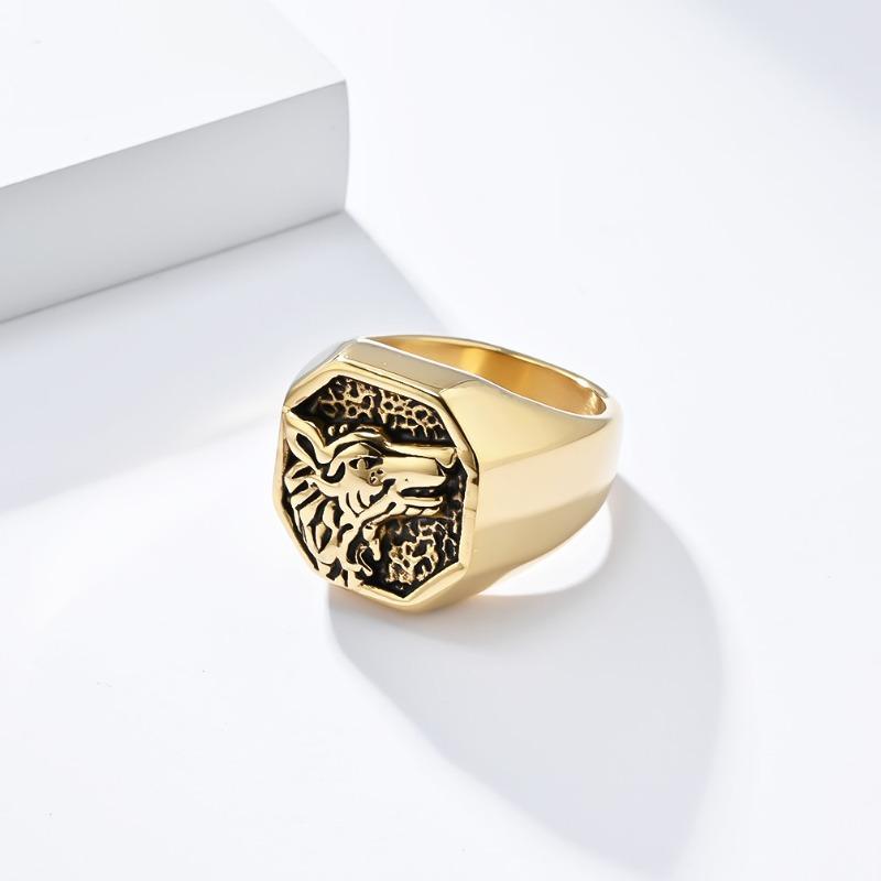 Vintage Hip Hop Wolf Head Titanium Steel Ring for Men Fashion Personalised Jewellery