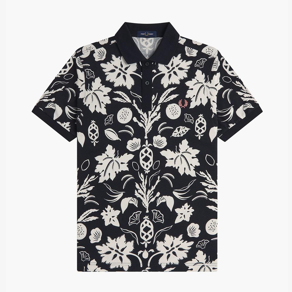 FRED PERRY [Sharp] Botanical Print Polo Shirt - Black Afpm2519911-102