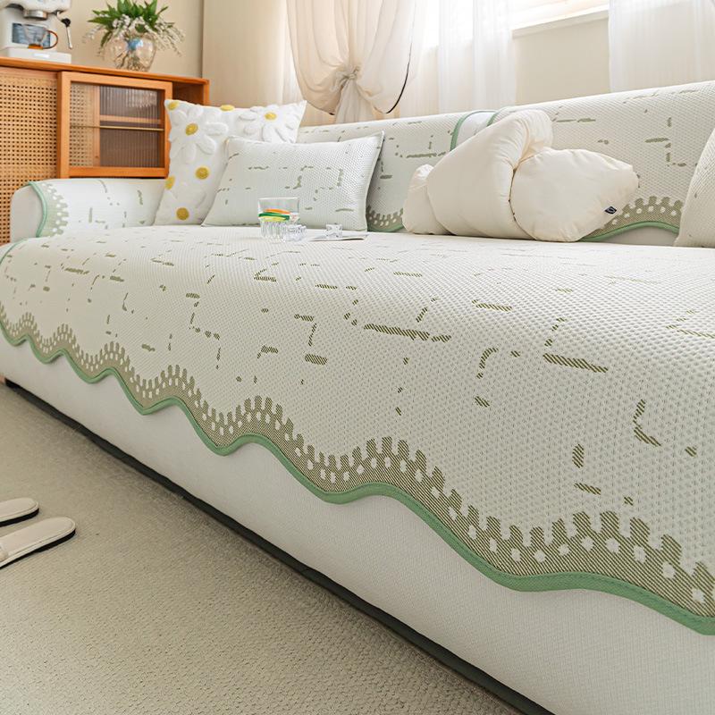 Summer Mat, Summer Fixed Non-Slip Seat Cushion, One-Piece Special-Shaped Sofa Cover, Straight Row Ice Silk Sofa Cushion