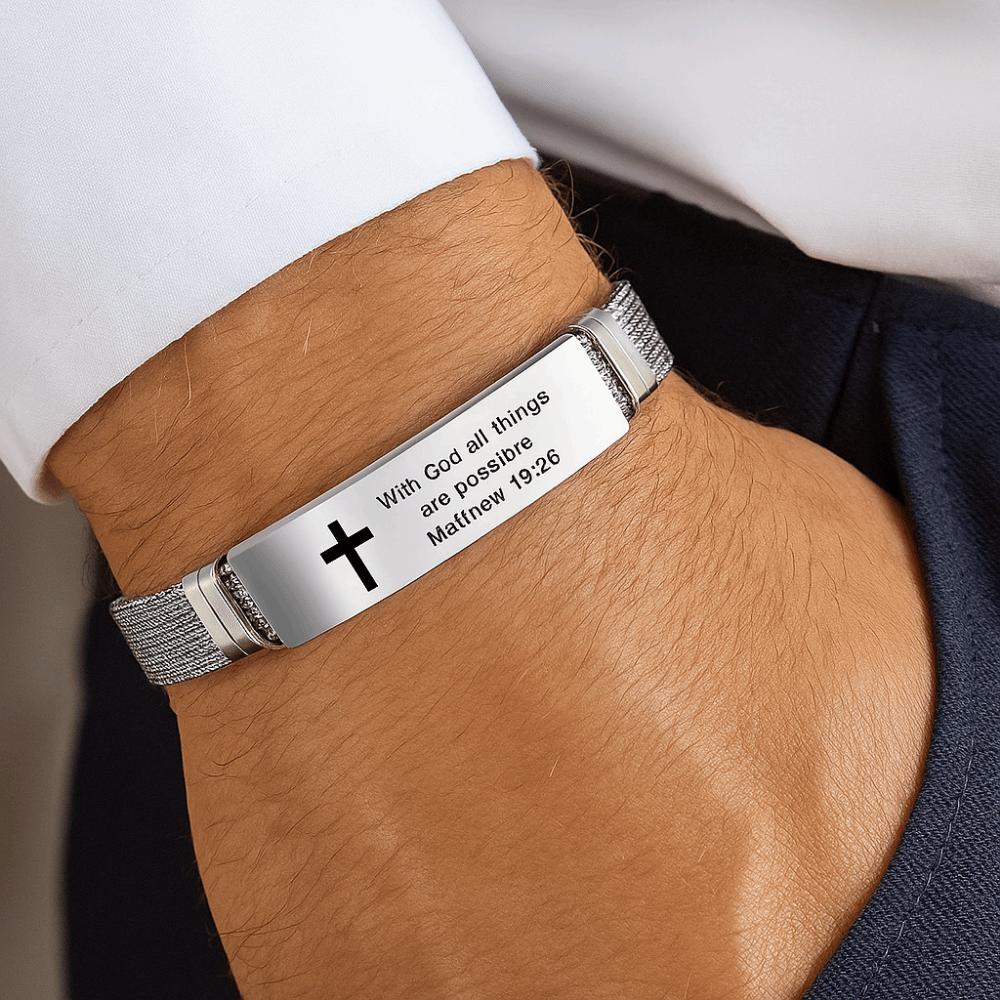 Silver Family Friendship Bracelet Adjustable Cross Braclets Bible Verse Bracelet for Men Women
