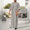 Мужской халат-кафтан, однотонный, со средними рукавами, длинный, с V-образным вырезом, абайя, молитва